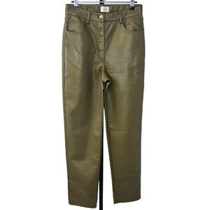 Aritzia Wilfred The Melina Pant Size 6 Green Hi Rise Vegan Leather  Straight Leg